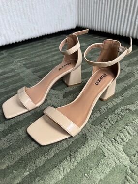 Abound Women's Cream Square-Toe Ankle-Strap Block Heels